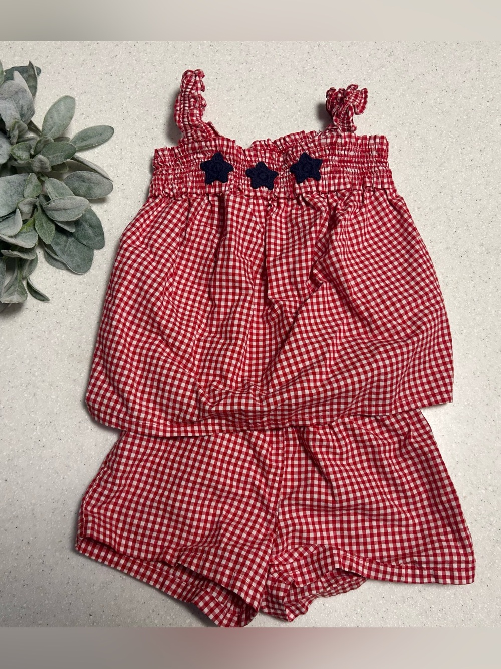 Carters Girls Red White Blue Star Tank Top & Shorts 2 Pc Set